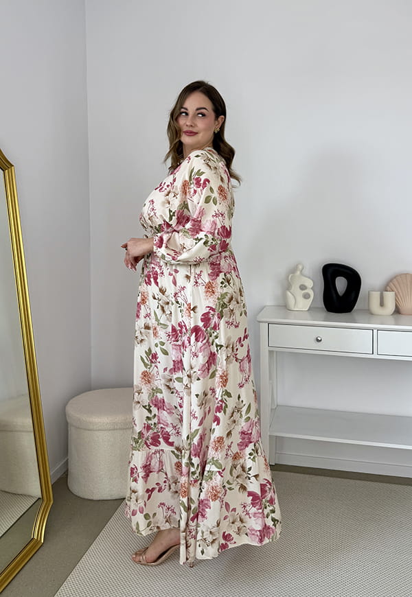 ELISA DŁUGA WISKOZOWA SUKIENKA MAXI W KWIATY.  KREMOWA 02 image 4