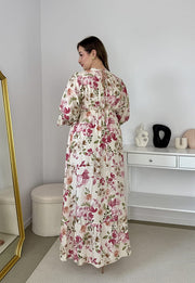 ELISA DŁUGA WISKOZOWA SUKIENKA MAXI W KWIATY.  KREMOWA 02 image 5