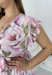 CLARET II SPRING SUKIENKA PLISOWANA PLUS SIZE DO KOLAN W KWIATY. PUDROWE RÓŻE 05 image 2