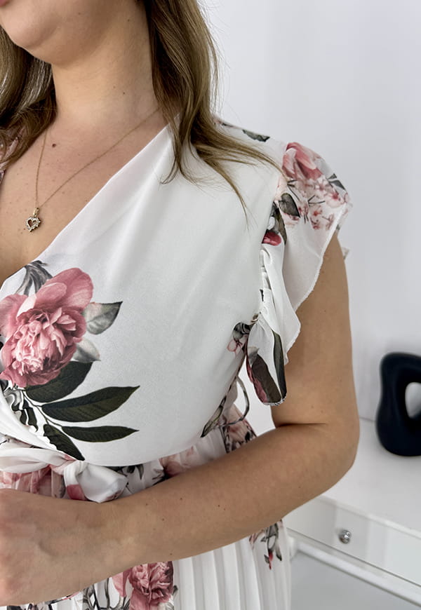 CLARET II SPRING SUKIENKA PLISOWANA PLUS SIZE DO KOLAN W KWIATY. BIAŁO/RÓŻOWA 01 image 10