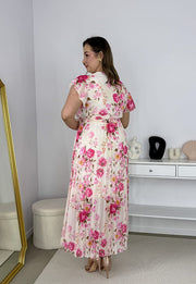 BELLA SUKIENKA MAXI PLUS SIZE  PLISOWANA W DROBNE KWIATY. FUKSJA/BIEL 11 image 9