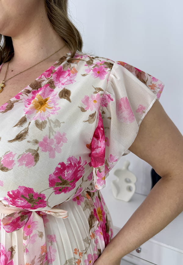 BELLA SUKIENKA MAXI PLUS SIZE  PLISOWANA W DROBNE KWIATY. FUKSJA/BIEL 11 image 6
