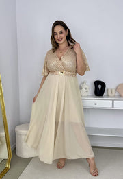 GRACY MAXI SUKIENKA DŁUGA PLUS SIZE Z SZYFONOWYM DOŁEM I CEKINAMI. ZŁOTA 08 image 4