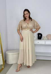 GRACY MAXI SUKIENKA DŁUGA PLUS SIZE Z SZYFONOWYM DOŁEM I CEKINAMI. ZŁOTA 08 image 8