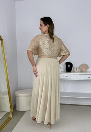 GRACY MAXI SUKIENKA DŁUGA PLUS SIZE Z SZYFONOWYM DOŁEM I CEKINAMI. ZŁOTA 08 image 10