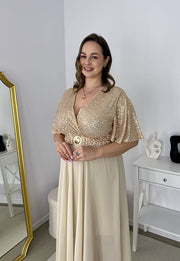GRACY MAXI SUKIENKA DŁUGA PLUS SIZE Z SZYFONOWYM DOŁEM I CEKINAMI. ZŁOTA 08 image 2