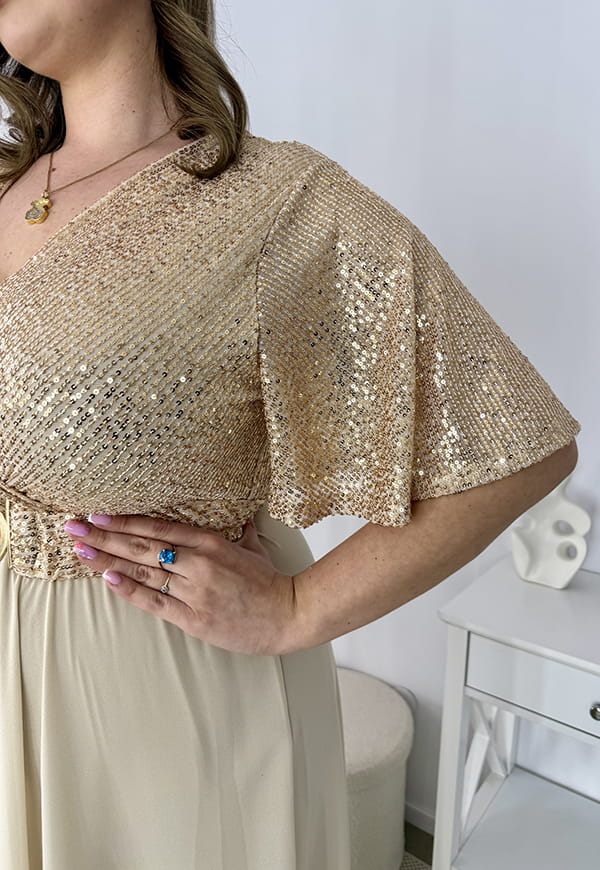 GRACY MAXI SUKIENKA DŁUGA PLUS SIZE Z SZYFONOWYM DOŁEM I CEKINAMI. ZŁOTA 08 image 5