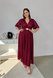 GRACY MAXI SUKIENKA DŁUGA PLUS SIZE Z SZYFONOWYM DOŁEM I CEKINAMI. BORDOWA 11